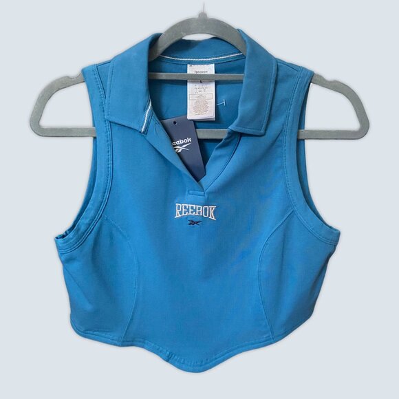 NEW Blue Reebok Varsity Collar Top Sz L - Picture 1 of 8